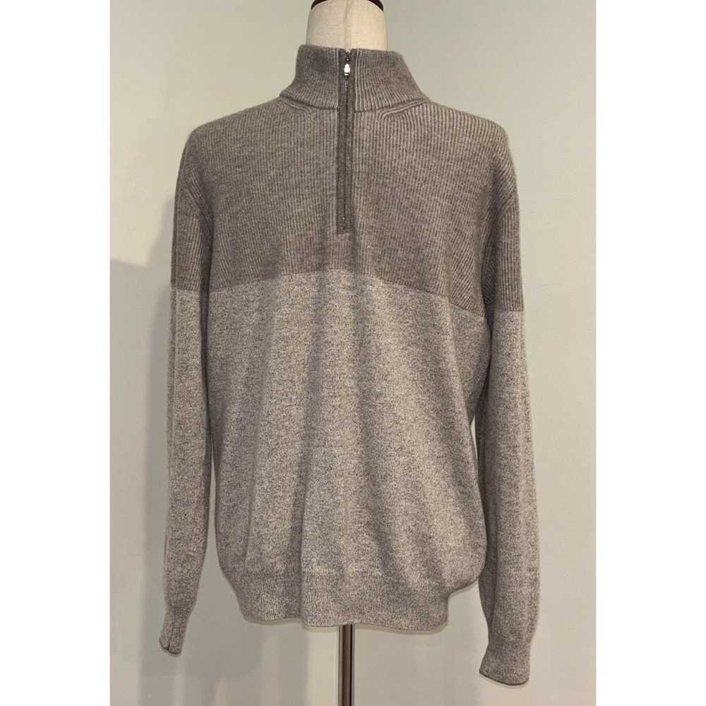 Fioroni Sweater Mens Beige Taupe Cashmere 1/4 Zip Mock Neck Duvet Pullover Sz M